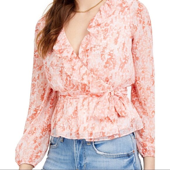 BAR III Ditzy Puff Sleeved Wrap Long Sleeve Top - Picture 7 of 7